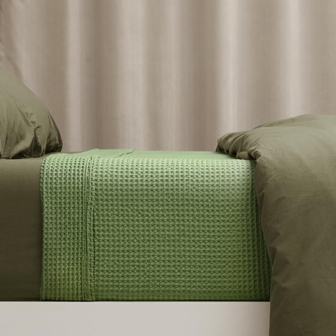 PHF 100% Cotton Waffle Weave Blanket King Size for Bed,Snag Proof Lightweight Breathable Moisture-Wicking Throw for Couch,Great for Layering in Cold Weather,Machine Washable,Home Decor-Loden Green