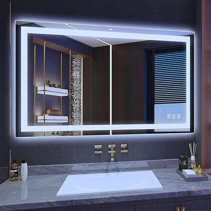 LED Bathroom Mirror 40"x 24",Front Lit and Backlit Bathroom Mirror with Lights,Stepless Dimmable,Anti-Fog, Shatter-Proof, Memory, 3 Colors Lighted Vanity Mirror (Horizontal/Vertical)