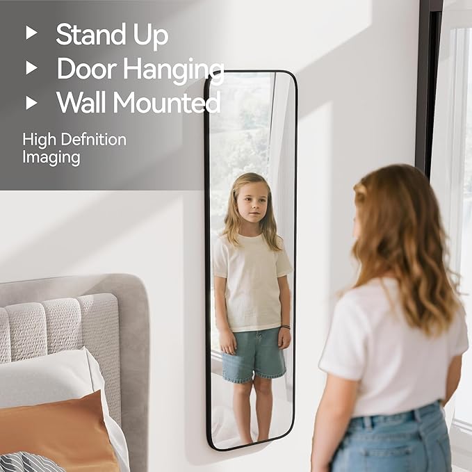 47x14 Mirror Rectangle Full Body Length Door Hanging Wall Mounted Metal Frame Dressing Make-up Mirrors for Entryway Bedroom Bathroom Living Room 47 14 inch Black