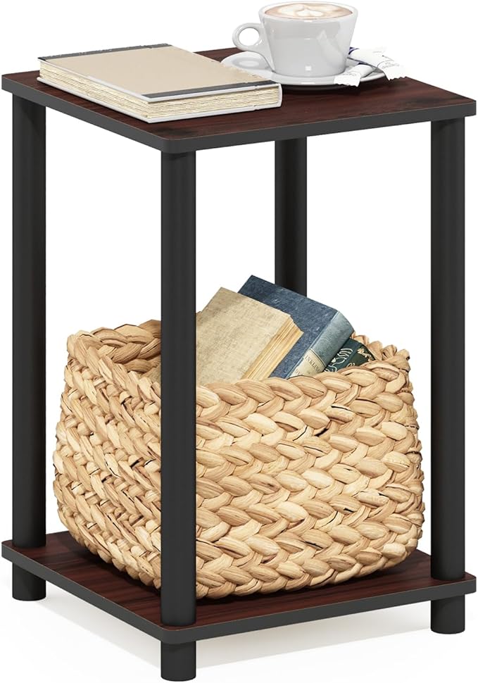 Furinno Turn-N-Tube End Table, Dark Cherry/Black , 1-Pack