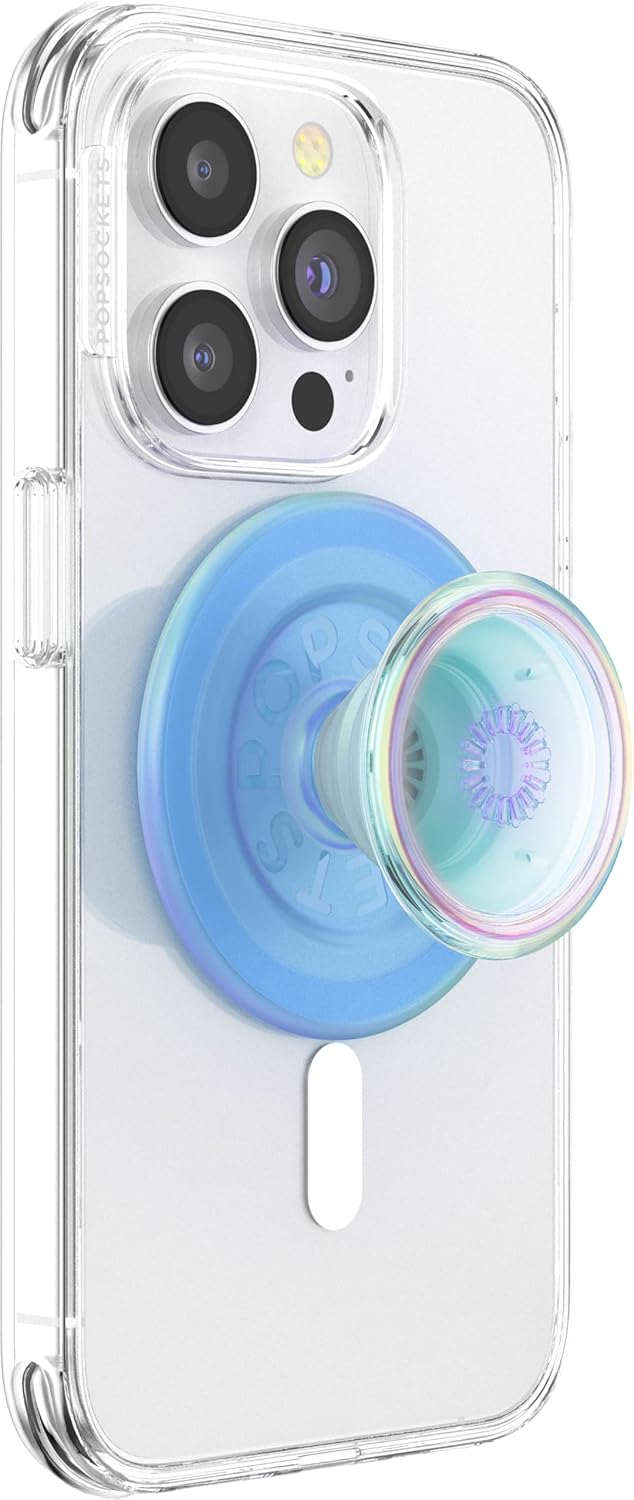 PopSockets Phone Grip - Blue Opalescent Translucent, Compatible with MagSafe, Adapter Ring Included, Wireless Charging
