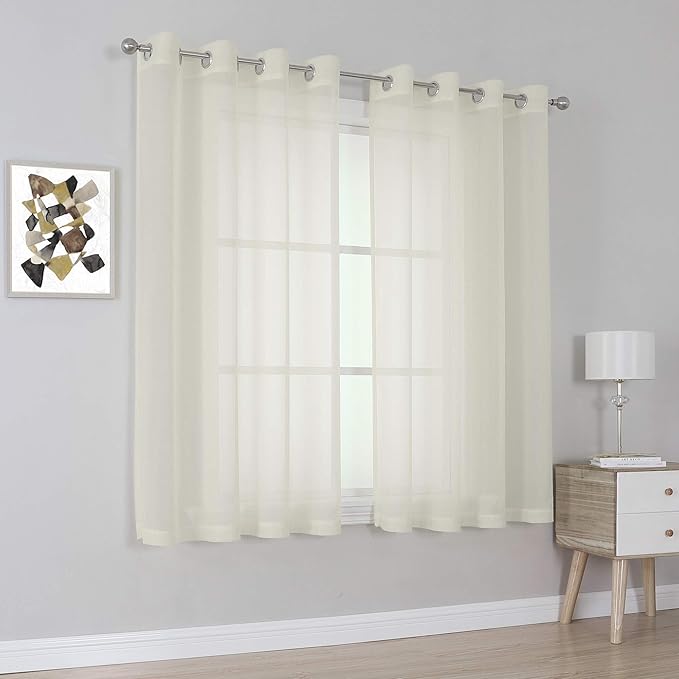 KEQIAOSUOCAI Ivory Sheer Curtains - Grommet Light Filtering Window Treatment Voile Curtain Panels for Living Room (54 Wide 72 Long Per Panel,2 Panels)