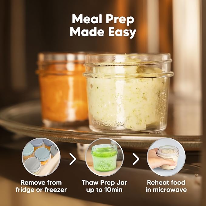 KeaBabies 12pk 4oz Glass Baby Food Containers with Lids - Leak-Proof, Microwavable Small Glass Jars, Baby Purees & Toddler Snack Storage Containers, BPA-Free, Dishwasher & Freezer Safe (Slate)