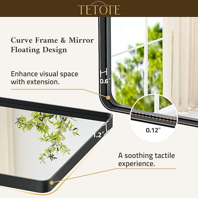 TETOTE Black Mirror 40 x 30 Matte Black Metal Framed Vanity Mirror, Tempered Glass, Wall Mounted for Bathroom, Entryway, Bedroom, Living Room(Horizontal/Vertical)
