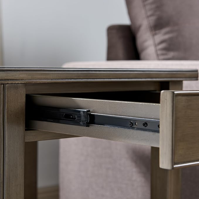 Laurent 20 in. Solid Wood End Table with Shelf and Drawer, Smoke Gray – Leick Home, 10507-GR