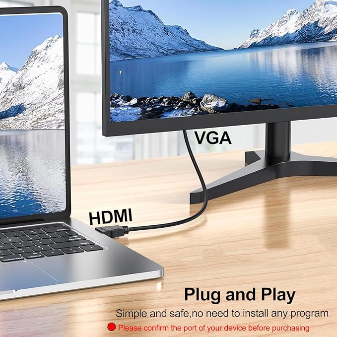 HDMI to VGA Cable 6 Feet 2-Pack, Computer HDMI to VGA Monitor Cord Male to Male for Computer, Switch, Player Game, and Other Devices