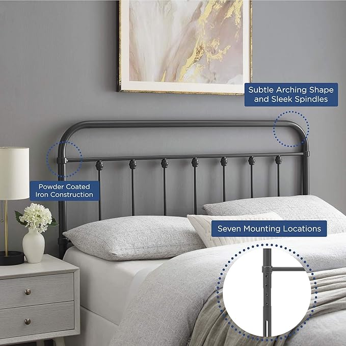 Modway MOD-6154-GRY Sage Queen Metal Headboard, Gray, Queen