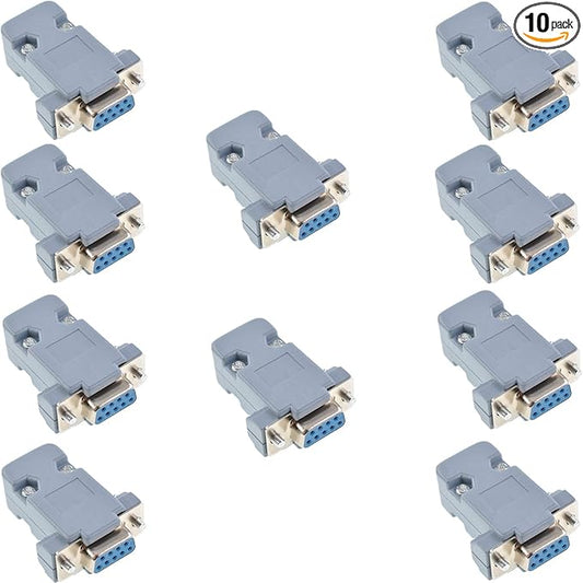 Oiyagai 10-Pack DB9 Female Connector with Hood, 9 Pin D-Sub Solder Type Adapter, RS232 Serial Port DB9 Female Plug with Plastic Shell for DIY Cable Assembly