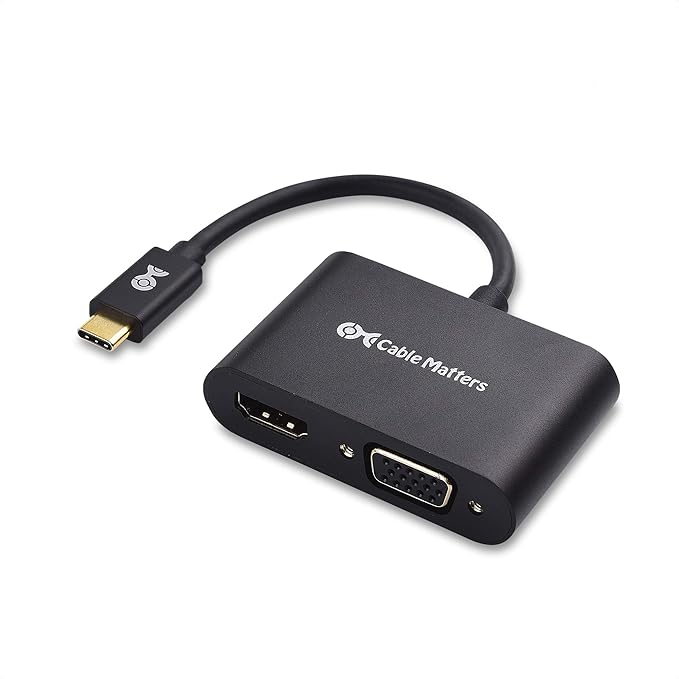 Cable Matters Aluminum USB C to HDMI VGA Adapter for Surface Pro 7, MacBook Pro, Dell XPS 13, and More - Thunderbolt 4 / USB4 / Thunderbolt 3 Port Compatible