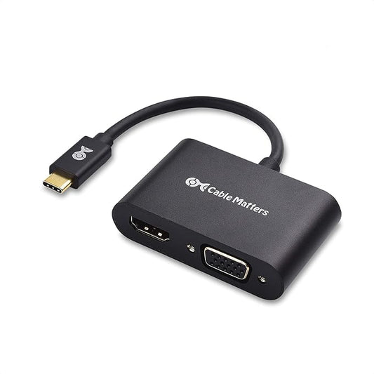 Cable Matters Aluminum USB C to HDMI VGA Adapter for Surface Pro 7, MacBook Pro, Dell XPS 13, and More - Thunderbolt 4 / USB4 / Thunderbolt 3 Port Compatible