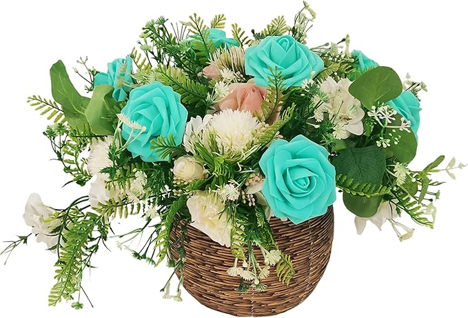 Artificial Rose Flowers 25pcs, Turquoise Blue Foam Fake Rose Faux Flower for Wedding Bouquets Bridal Shower Centerpieces Floral Arrangements Home Decorations Party Backdrops Table