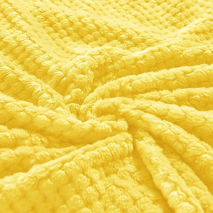 Exclusivo Mezcla Fleece Throw Blanket Extra Large, Super Soft and Warm Blankets for Couch, Sofa and Bed Waffle Textured, Cozy, Fuzzy and Lightweight (Vibrant Yellow, 50x70 Inches)