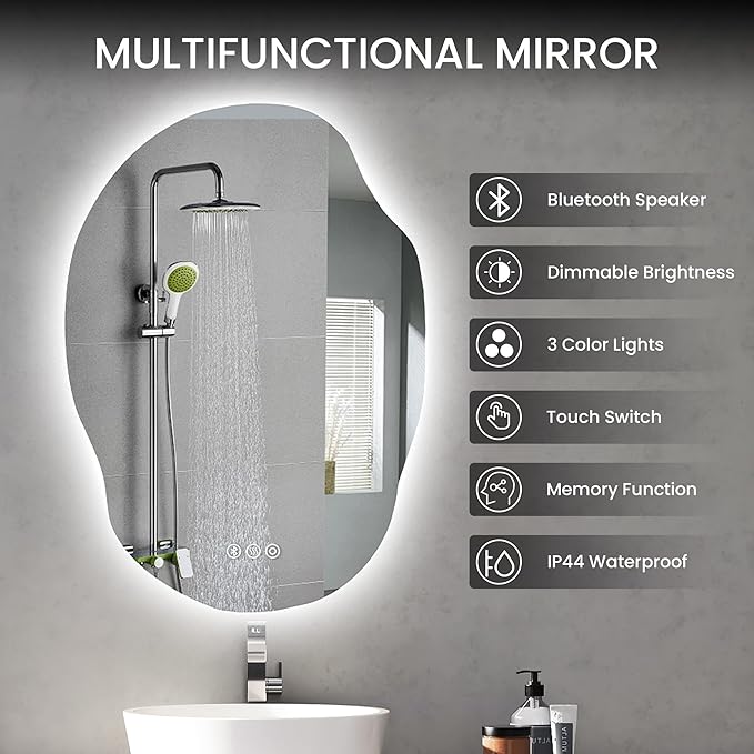 Led Mirror for Bathroom, 25x35 Inch Lighted Mirrors,Backlit Mirror with Bluetooth Speaker, Anti-Fog, Memory Function, 3 Color Temperature, Dimmable Led Bathroom Mirror, Horizontal/Vertical