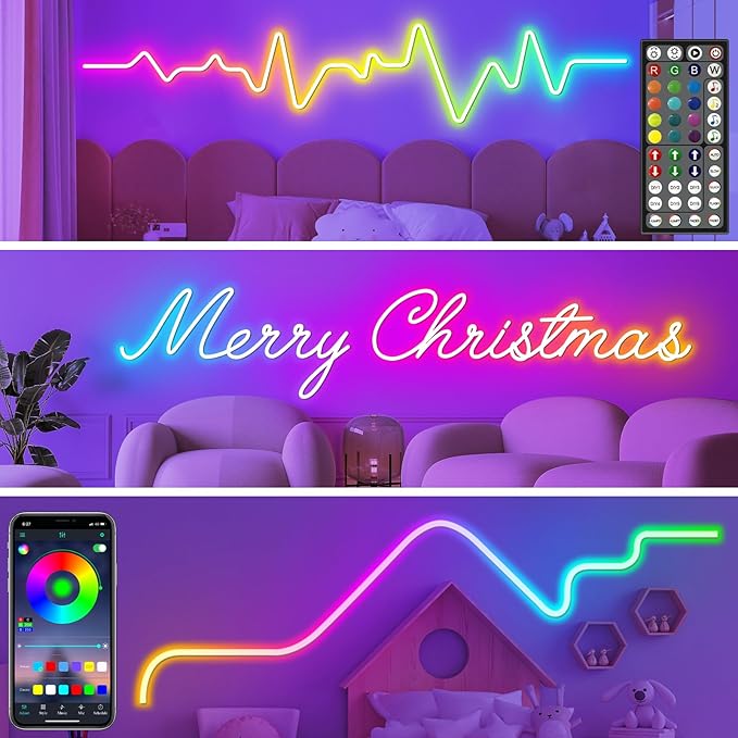 SINLEY Led Neon Rope Lights,Control with App/Remote,Flexible Led Rope Lights,Multiple Modes,IP68 Outdoor RGB Neon Lights Waterproof,Music (32.8FT)