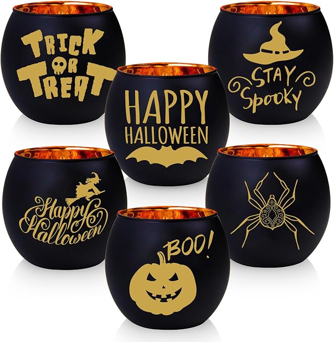 WDHODEC Halloween Candle Holders 6 Pieces Black Glass Votive Candle Holder for Halloween Wedding, Party, Table Centerpiece Décor Halloween Decorations Indoor and Outdoor