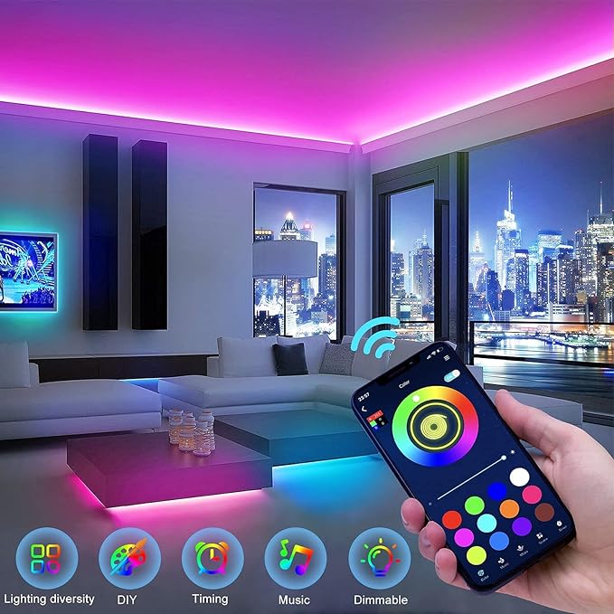 Tenmiro Led Lights for Bedroom, Music Sync LED Rope Lights APP Control with Remote, RGB Led Strip Lights for Room Kitchen Party Home Decoration (65.6ft)