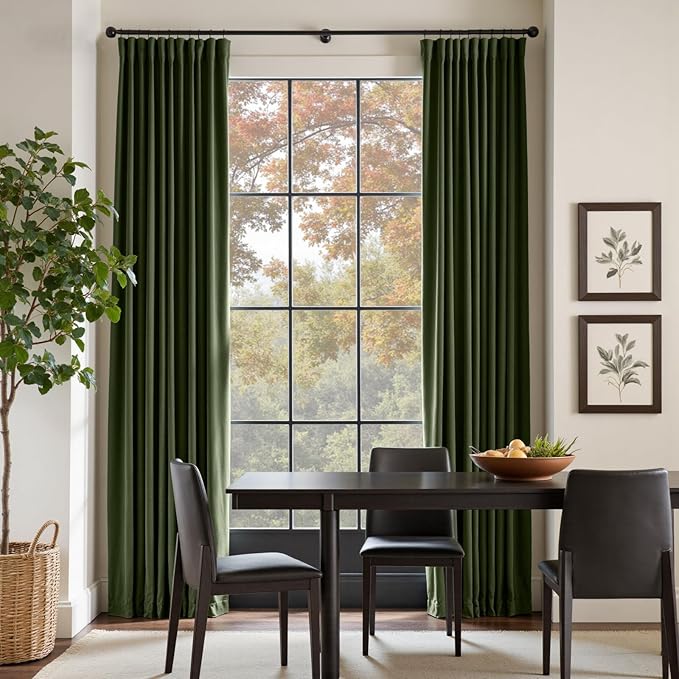 Lazzzy Velvet Blackout Curtains Thermal Insulated Room Window Drapes Super Soft Luxury Curtains for Living Room Bedroom Rod Pocket 2 Panels, Moss, 52" W x 102" L