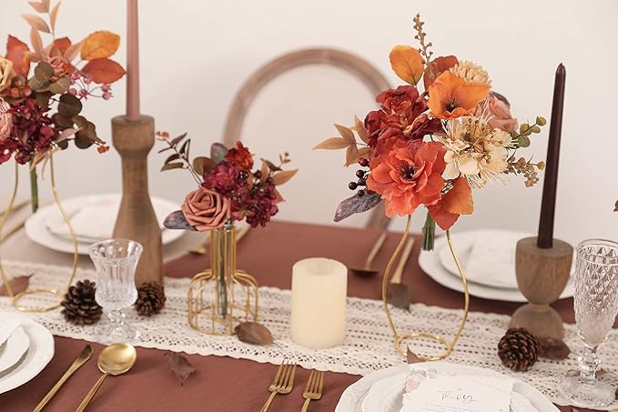 Artificial Flowers Combo Box Set Burnt Orange Fake Flower Leaf Box with Stems for DIY Wedding Bouquets Centerpieces Arch Arrangement Baby Shower Party Home Decorations