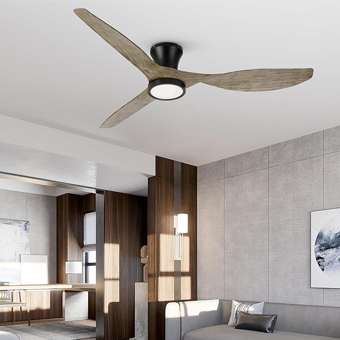 TALOYA 52 inch Ceiling Fans with Lights Remote Control, Modern Low Profile Ceiling Fan with Quiet Reversible DC Motor for Bedroom Living Room and Patio Black Walnut Finish