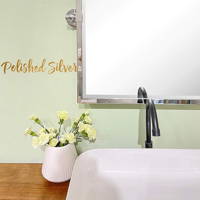 Polished Silver Metal Framed Pivot Rectangle Bathroom Mirror Tilting Beveled Vanity Mirrors for Wall, Overall 23.9 x 24 inches (Mirrror 20 x 24 inches)