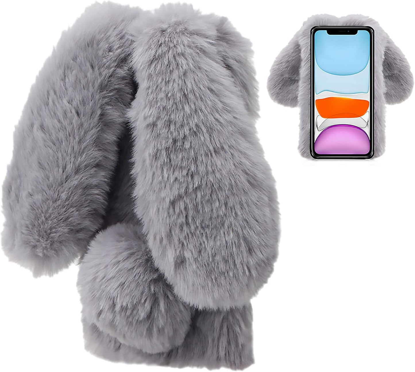 Rabbit Case for LG Stylo 6, Cute 3D Bunny Ears Soft Furry Hairball Protective Skin Cover for Women Girls - Grey