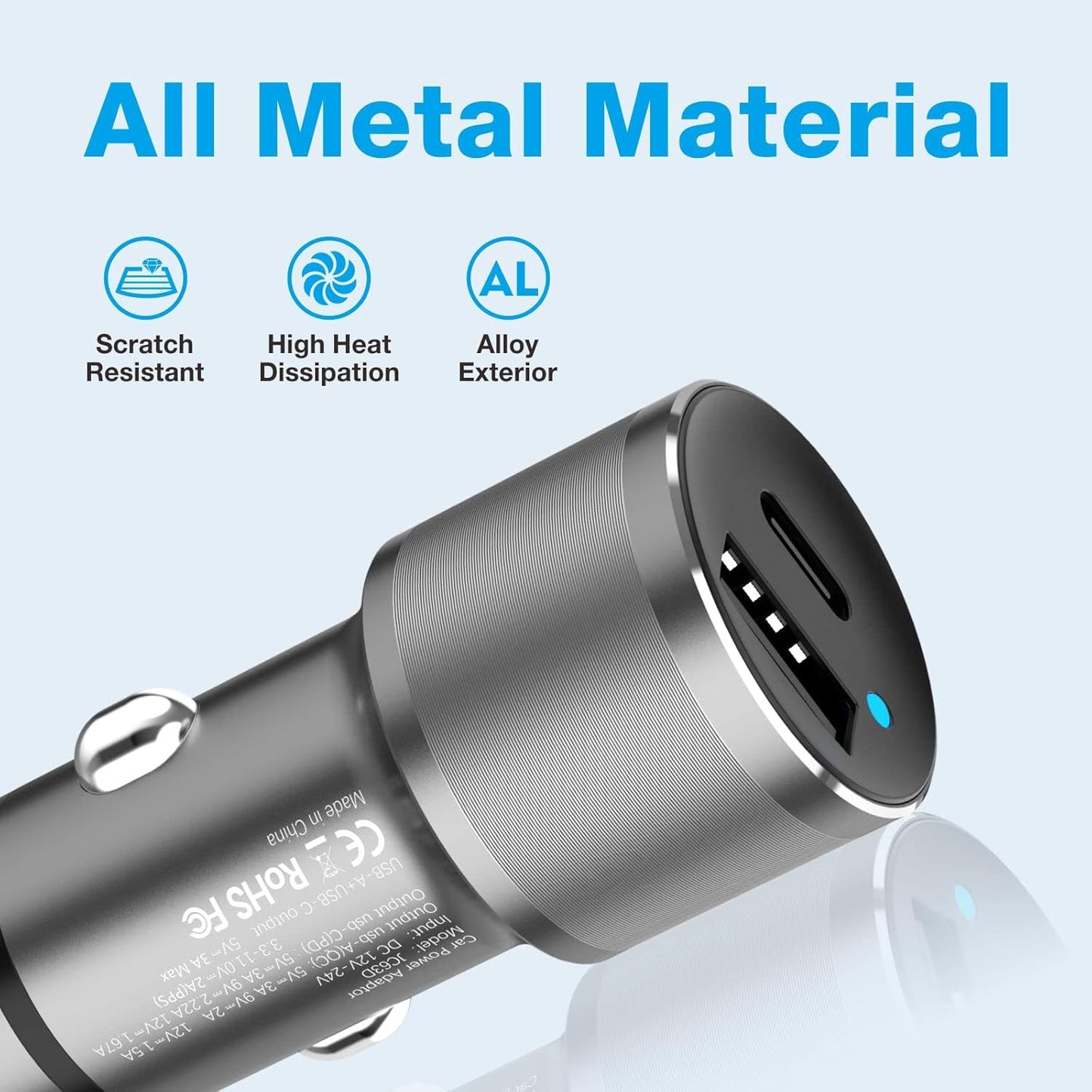 MOCA 38W Fast Car Charger for iPhone, Dual Port USB C Power Delivery with 2Pack PD Lightning Cord Quick Charging
