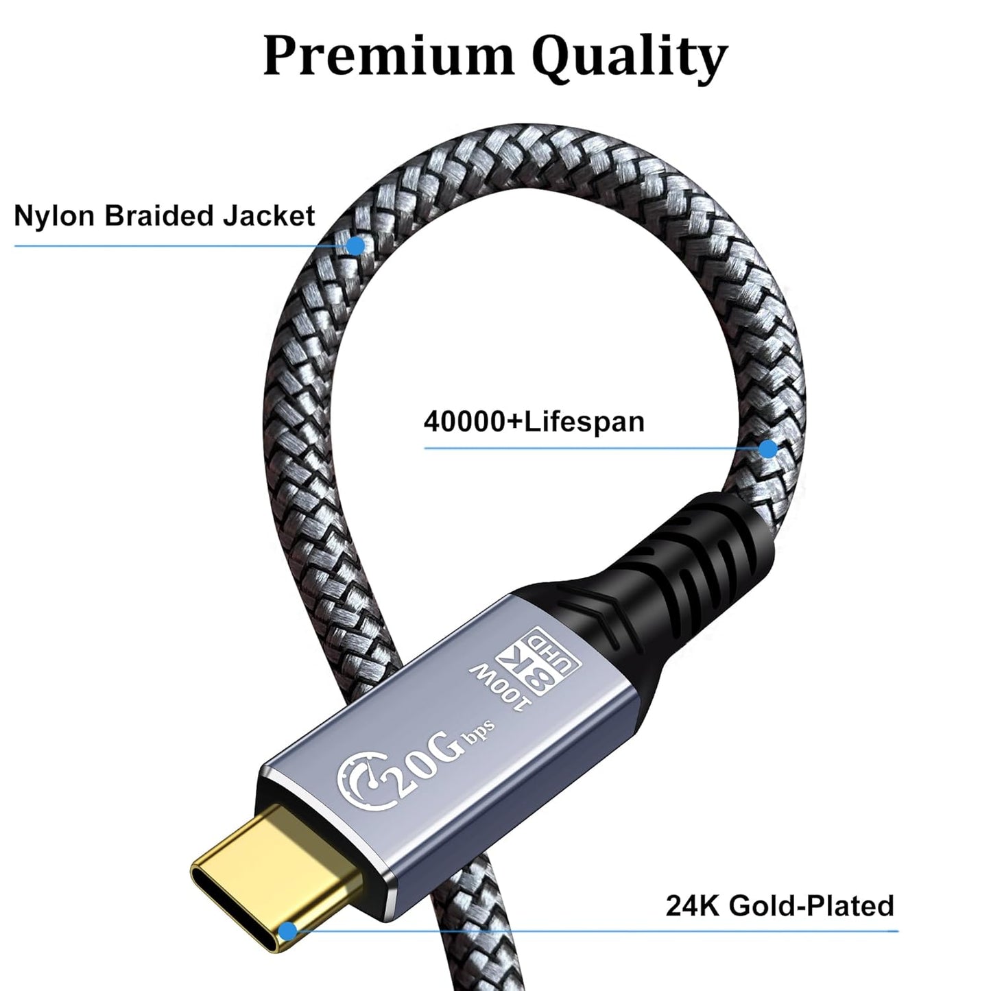 1FT, 3.2 2X2 8K 20Gbps 100W 15/16 1FT) Tan QY USB C Cable USB C Gen Cable, Monitor Video Output, High Speed Data