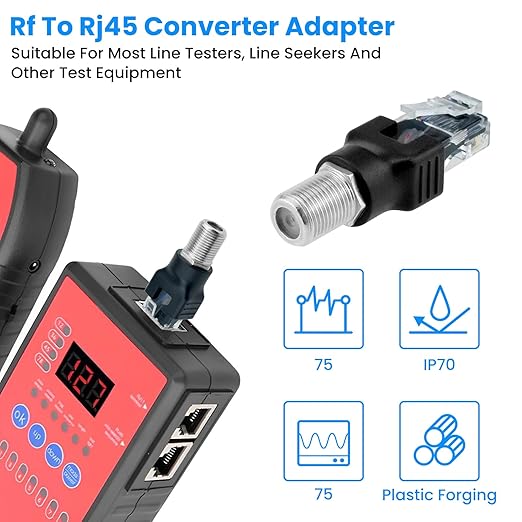 2PCS F-Type Female to RJ45 Male Coaxial Connector Ethernet Adapter | Coax Straight Connector Only for Cable Line Tester | Not Support Signal Conversion or Ethernet Transmission