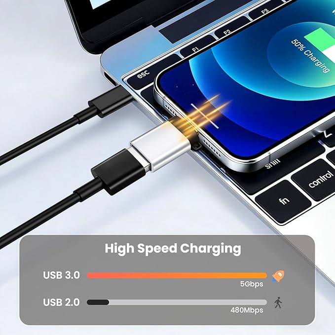 USB-C to USB-A Adapter (2-Pack), USB3.0 Data Transfer and Interface Conversion, Charging, OTG Support with Anti-Loss Cord - Silver