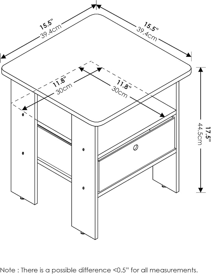 Furinno ANDREY Side Table, End Table, Night Stand with Open Shelves and Storage Bin, Bedside Table, for Living Room, Bedroom, Espresso