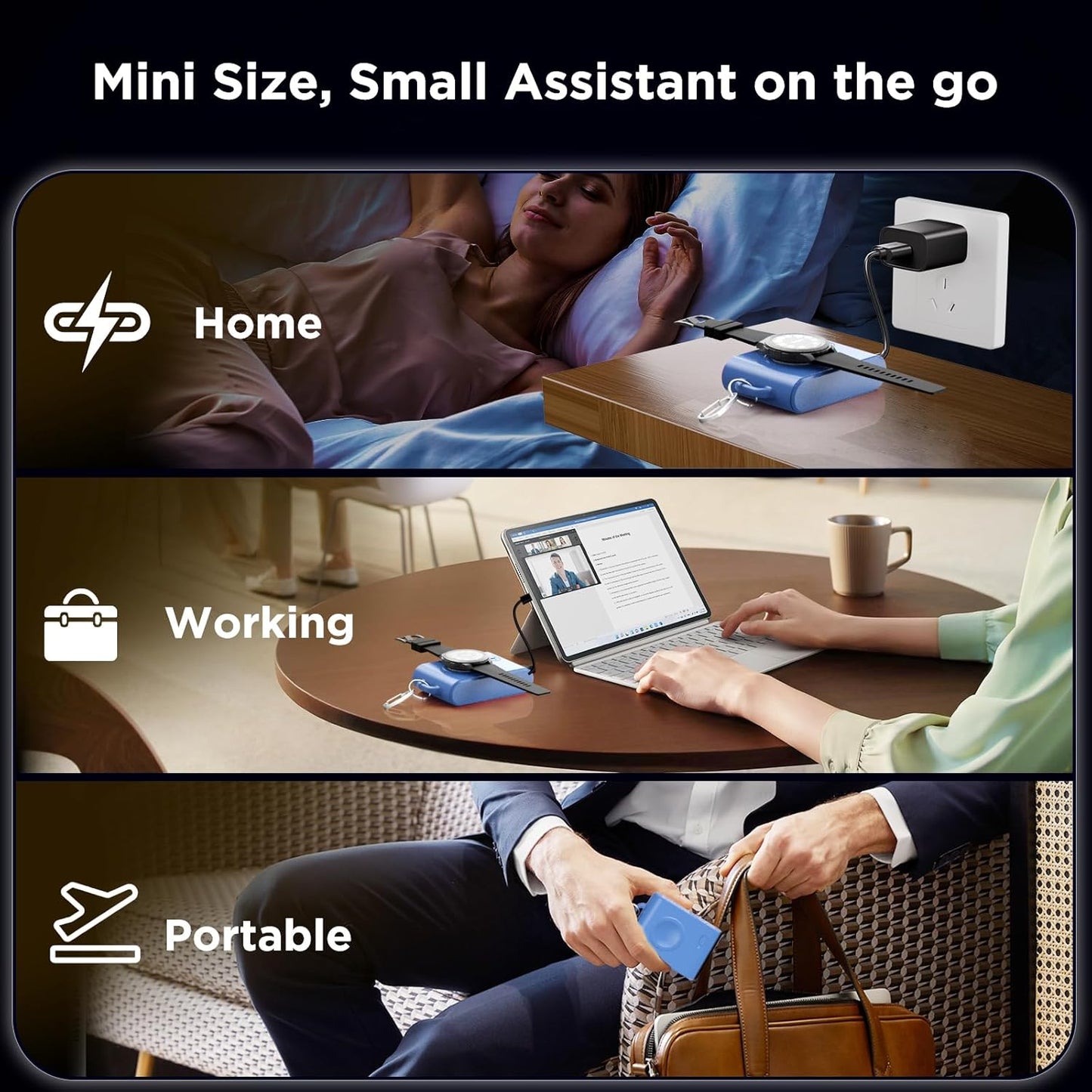 Portable Watch Charger for Samsung, 2000mAh 2-in-1 Magnetic Charger, Travel Wireless Power Bank for Galaxy Watch 6/6