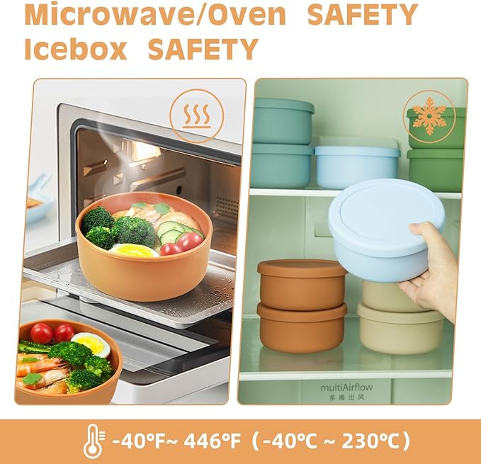 XU&PEIQI Silicone Lunch Bowls Bento Box with Lid Round Food Containers Microwave Refrigerator Safe Bowls Fruit Container Sealed Against Leakage,BPA-Free. 24 oz.(Baby blue)
