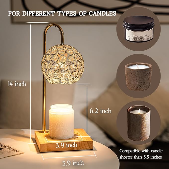 Marycele Candle Warmer Lamp with Timer, Round Diamond Home Decor Gifts for Mom Women, Gold Diamond Lamp, Western Bedroom Accessories, Birthday Gifts for Women, Wax Warmer for Jar Candles