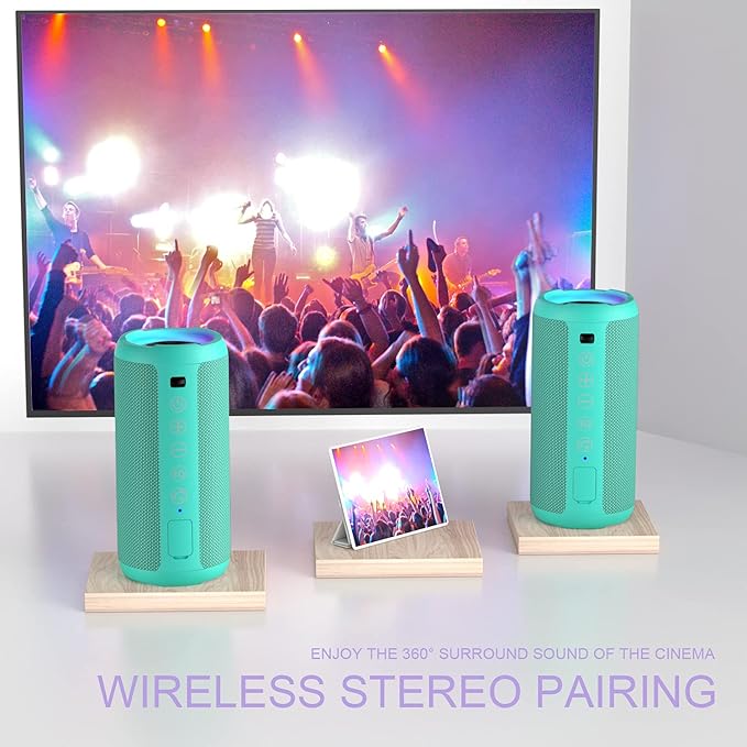 Ortizan Portable Bluetooth Speakers, IPX7 Waterproof Wireless Speaker with 24W Loud Stereo Sound, Outdoor Speaker with Bluetooth 5.3, Deep Bass, RGB Lights, Dual Pairing, 30H Playtime for Home, Party