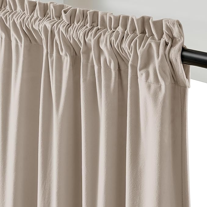 Lazzzy Velvet Blackout Curtains Thermal Insulated Room Window Drapes Super Soft Luxury Curtains for Living Room Bedroom Rod Pocket 2 Panels, Oatmeal, 52" W x 72" L