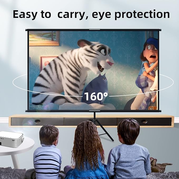 60 Inch Portable Projector Screen with Tripod Stand, Compact Mobile Projection Screen for Small Spaces, Height Adjustable and Wrinkle-Free for Indoor Outdoor Camping and Office Use