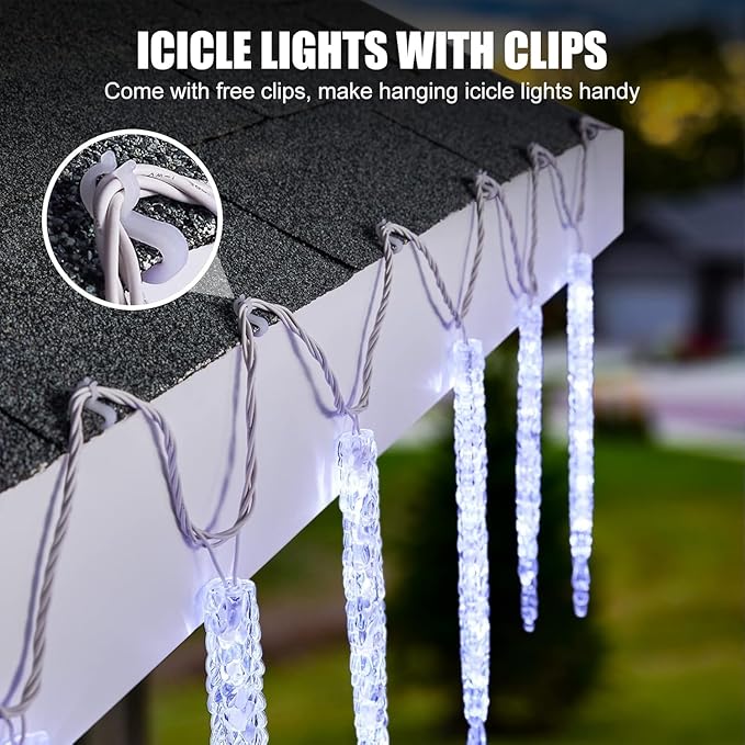 Minetom Christmas Icicle Lights - 2 Pack Total 200 LED 40 Tubes Twinkling Crystal Icicle String, Connectable Waterproof Hanging Christmas Lights Plug in for Winter Eave Holiday Outdoor Decoration