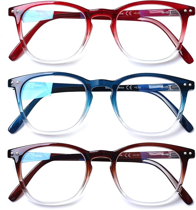 Henotin 3-Pack Blue Light Blocking Reading Glasses,Spring Hinge Computer Readers for Men Women,Anti UV Ray Filter Eyeglasses (Multicolor, 1.0)