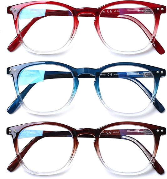 Henotin 3-Pack Blue Light Blocking Reading Glasses,Spring Hinge Computer Readers for Men Women,Anti UV Ray Filter Eyeglasses (Multicolor, 1.0)