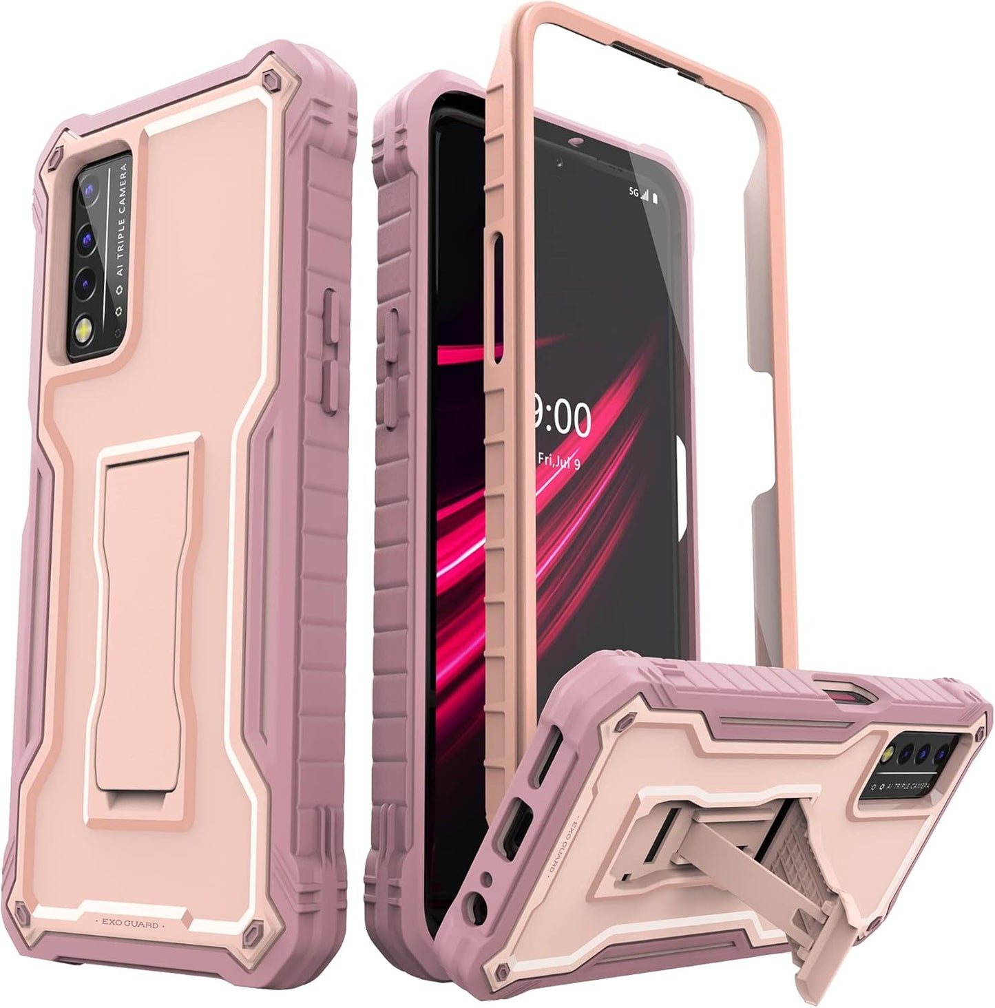 ExoGuard Rubber Shockproof Case for T-Mobile REVVL V Plus 5G, Full-Body Cover with Built-in Screen Protector and