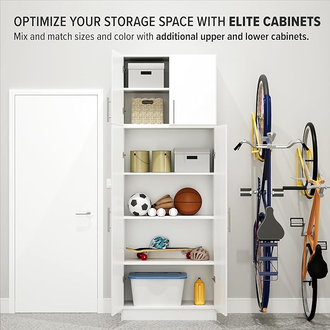 Prepac White Cabinet: Elite Wall Cabinet, WEW-3224 Garage Cabinet with Storage Shelf, Stackable 16"D x 32"W x 24"H, Perfect as a Garage Storage Cabinet with Doors and Shelves