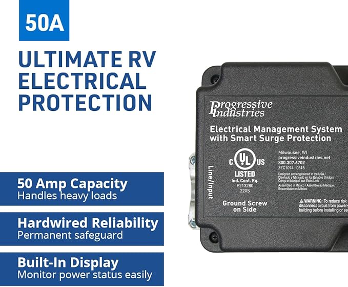 Progressive Industries EMS-LCHW50 Heavy Duty RV Surge Protector, Black, 50 Amp