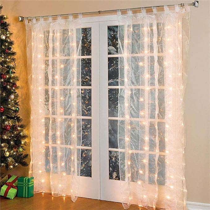 YEOLEH String Lights Curtain,USB Powered Fairy Lights for Party Bedroom Wall,8 Lighting Modes & IP64 Waterproof Ideal for Wedding Valentines Day Decor (Warm White)