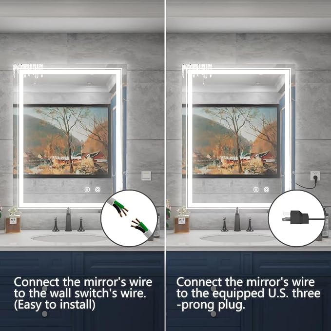 28x36 Inch LED Bathroom Mirror with Lights, Adjustable 3000K/4500K/6000K, Wall Mounted Lighted Bathroom Vanity Mirror, Memory Funtion, Stepless Dimmable, Anti-Fog, Horizontal/Vertical
