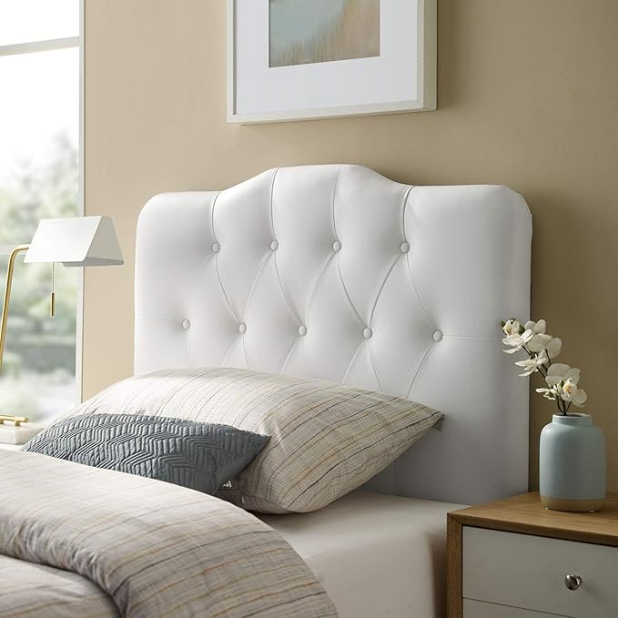 Modway Annabel Tufted Button Faux Leather Upholstered Twin Headboard in White