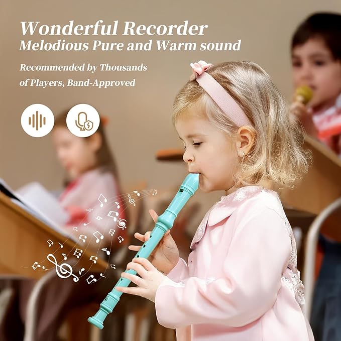 Recorder Instrument for Beginner Kids Adults,8-Hole Soprano Descant Recorder Music Flute with Cleaning Rod & Leather Case For School Student