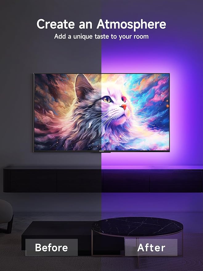 TV LED Lights, 13.1ft LED Lights for 43-60in TV, RGB TV Backlight Behind with Music Sync Bluetooth APP and Remote Control Strip Light USB Powered for Bedroom Gaming Room Decor