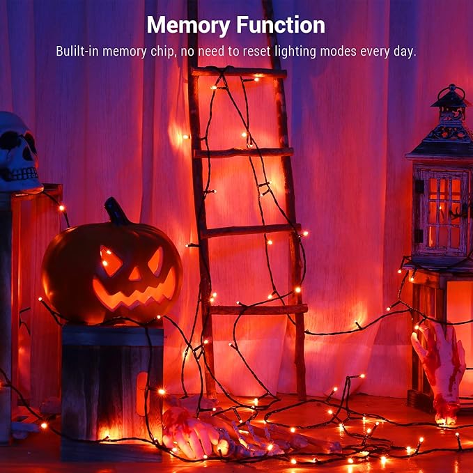 ODEETRONIC Orange Halloween Lights, 98.42ft 300 LED Orange Lights, 8 Mode Halloween Light String Connectable, Plug in Twinkle Fairy Light Waterproof for Indoor Outdoor Holiday Party Home Tree Decor