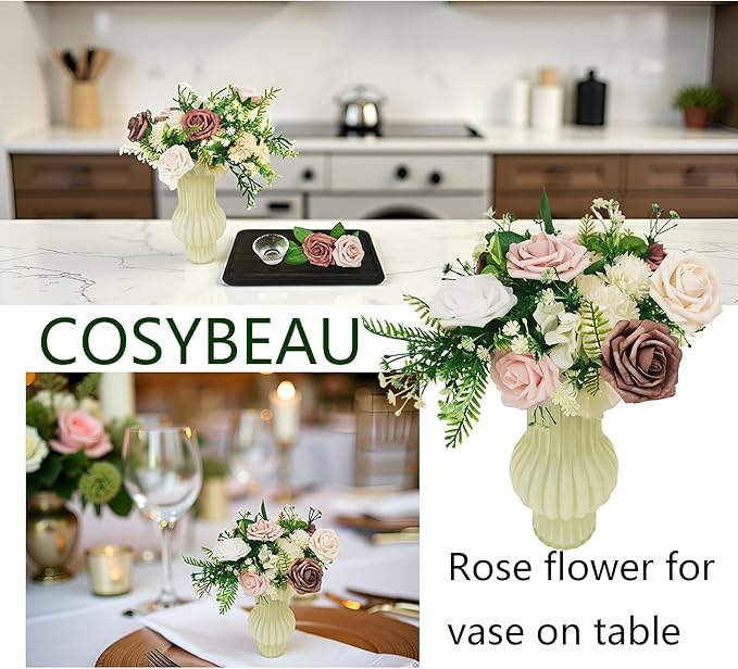 Artificial Flowers 25pcs Roses, Shade of Rouge Foam Fake Rose Faux Flower for DIY Wedding Bouquets Bridal Shower Centerpieces Floral Arrangements Party Tables Home Decorations