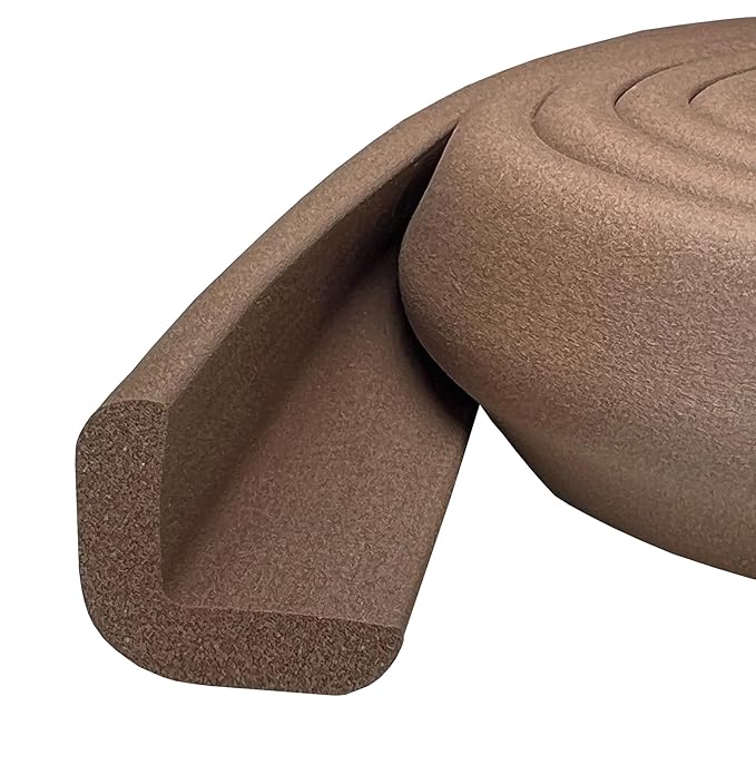 Kidkusion Baby Proof Edge Guards for Safety | Made in The USA | 48 Feet | Brown | Edge Protectors for Furniture, Tables, Fireplaces | Heavy Duty Tape Included